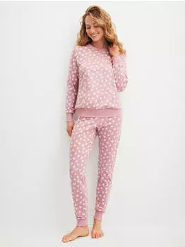 Calida Cotton Stripes Pyjama Langarm Rundhals Lockere Passform (48591) lilas
