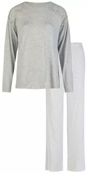 By Louise Langarm 2-teiliges Pyjama-Set mit Spitze grau