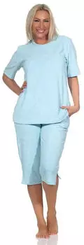 Normann Kurzarm Frottee Capri Pyjama Shorty (12420493450) hellblau