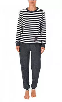 Normann Terry Cloth Pyjama lang mit Bündchen im Ringeldesign (271 201 93 200) ringel marine