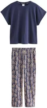 Next Fashion Women's Pyjama Loose Fit 2-teilig (W2306614) beige/navy