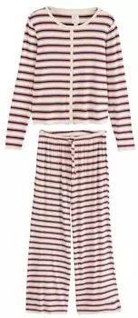 Next Fashion Women's Pyjama ecru/nachtblau/dunkelrot