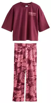 Next Fashion Women's Pyjama Loose Fit 2-piece (H4249713) rosa/burgunder