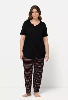 Ulla Popken Pyjama Tunika Ausschnitt (830405) mischfarben/schwarz