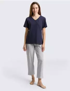 Tom Tailor Kurzarm Pyjama mit Muster V-Ausschnitt (60414/6061) blau