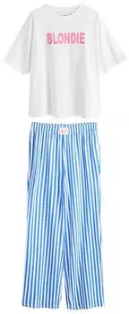 Next Fashion Damen Pyjama Lockere Passform 2-teilig (W5436920) blau/pink/weiß
