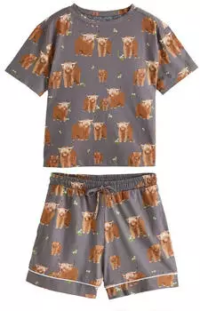 Next Fashion Shorty / Pyjama Schlafanzug mit Trägertop aus Baumwolle (AT114511) cognac/schlammfarben/grün/weiß