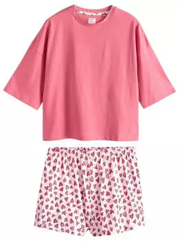 Next Fashion Damen Pyjama Lockere Passform 2-teilig (H7266313) pink/weiß