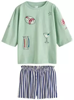 Next Fashion Pyjama 2-teilig navy/hellgrün/rot/weiß
