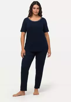 Ulla Popken Pyjama mit Punkten, Rundhalsausschnitt, Halbarm (68524104) nachtblau