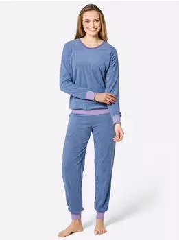 Witt Weiden Langarm Schlafanzug jeansblau-meliert-lavendel