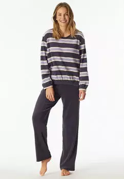 Schiesser Schlafanzug lang Frottee B&uuml;ndchen Casual Essentials (183061) indigo
