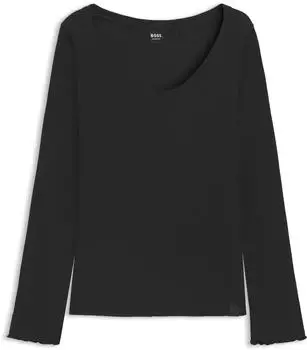 Hugo Boss Pyjama-Oberteil aus Baumwoll-Mix mit Waffelstruktur Style Cosy Waffle_LS-Shirt 50557175 Schwarz
