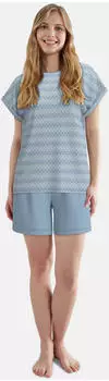 Tom Tailor Shorty Kurzarm Rundhals Gestreift blau