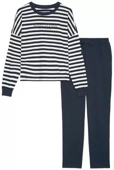 Marc O'Polo Mix & Match Baumwoll-Pyjama-Set Kurz blau/weiß