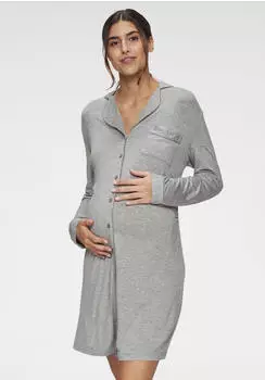 Lascana Umstandsnachthemd mit Knopfleiste und Raffung (44659148) grau