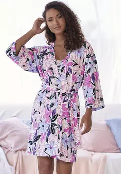 Lascana Lovely Nights Bademantel (34160456) hellblau/rosa/schwarz