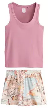 Next Fashion Pyjama Set mit Trägertop + Shorts hellblau/hellorange/pink/puder