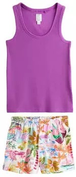 Next Fashion Pyjama Set mit Trägertop + Shorts lila/orange/pink/weiß