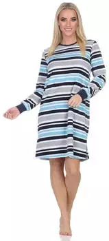 Normann Terry Cloth Nachthemd Langarm mit Bündchen Streifendesign (225 213 93 244) hellblau