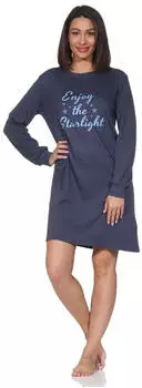 Normann Langarm Nachthemd Kuschel Interlock (22521396023) blau-mel.