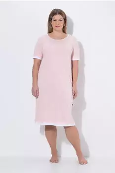 Ulla Popken Nachthemd Spitzenkanten Rundhals Halbarm (819502) rosé/weiß