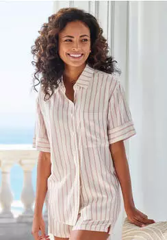 Lascana Pyjama Oberteil Viskose (42706601) ecru gestreift