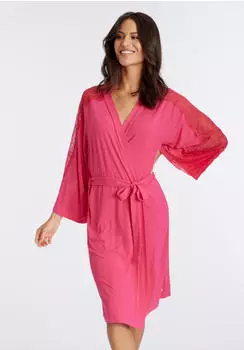 Lascana Kimono Kurzform mit Spitzendetails (55050150) dunkelrot/pink