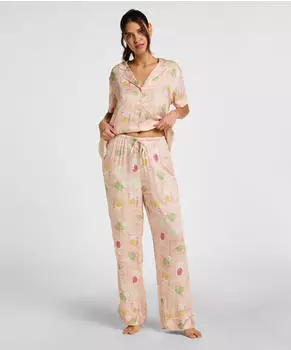 Hunkemöller Satin Pyjamahose mit Nadelstreifen (37891729) grün/pfirsich/pink/weiß