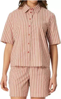 Schiesser Pyjama kurz Webware Streifen terracotta Selected Premium (183601-532)