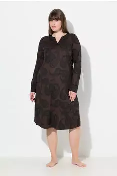 Ulla Popken Nachthemd Paisleymuster Tunika-Ausschnitt Langarm (71518626) braun/schwarz