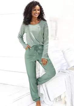 Vivance Dreams Pyjama mit garngef&auml;rbten Streifen (47639212) pastellgelb/smaragd