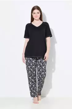 Ulla Popken Pyjama Paisley-Muster rauchblau/rosa/schwarz