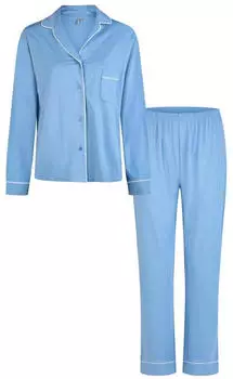 By Louise Button Down Set Langer Pyjama Regular hellblau