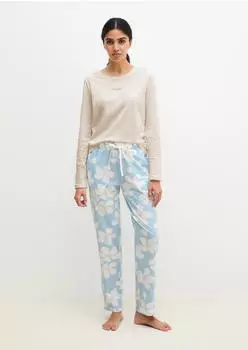 Marc O'Polo Mix N Match Cotton Pyjamahose mit floralem Print (288407) hellblau/hellgelb/wei&szlig;