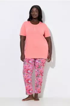 Ulla Popken Pyjama Tunika-Ausschnitt mischfarben/rosa
