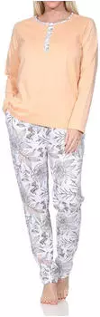 Normann Langer Pyjama-Set mit Blumendruck (12320190225) apricot