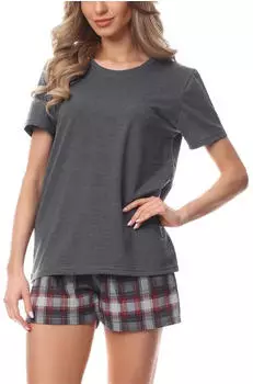 Merry Style MS10-177 Damen Kurzer Zweiteiliger Pyjama aus Baumwolle dunkelmelange/rotwein