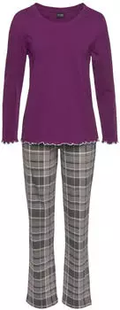 Lascana Pyjama Flanell Karomuster lila/beere