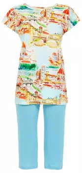 Ringella Pyjama mit Tierdruck und Caprihose (6211226-980-44) türkis