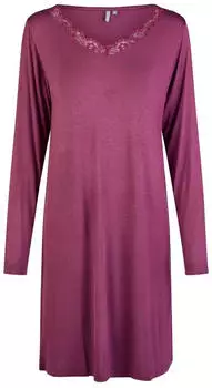 By Louise Sleepshirt Nachthemd lang mit Spitze Langarm Viskose Normalgröße bordeaux