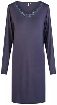 By Louise Sleepshirt Nachthemd lang mit Spitze Langarm Viskose Normalgröße dunkelblau/rot