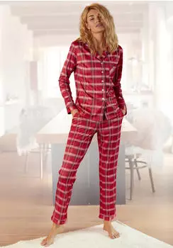H.I.S Jeans Flanell Pyjama Set mit Allover-Karomuster (68240418) bordeaux/hellrot