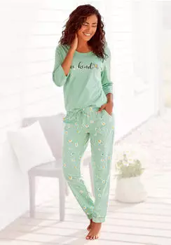Vivance Dreams Pyjama mit Frontschriftzug jade-gemustert