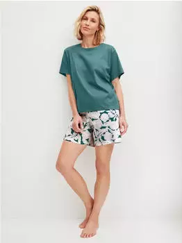 Calida Graphic Nights Kurz-Pyjama north sea green