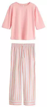 Next Fashion Damen Pyjama Lockere Passform 2-teilig opal/hellpink/weiß