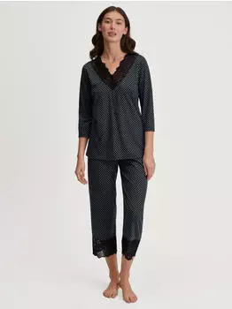 Calida Cotton Stripes Schlafanzug Single-Jersey 3/4-L&auml;nge (38547435) schwarz