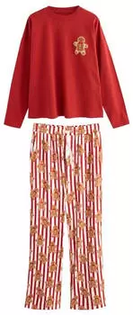 Next Fashion Damen Pyjama Lockere Passform 2-teilig (F6052207) braun/rot