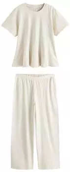 Next Fashion Damen Pyjama Lockere Passform 2-teilig (G0610714) creme/dunkelbeige