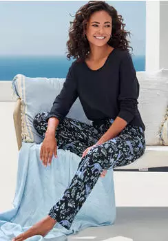 Vivance Dreams Pyjama Set mit Melangeeffekt (24390865) schwarz bedruckt